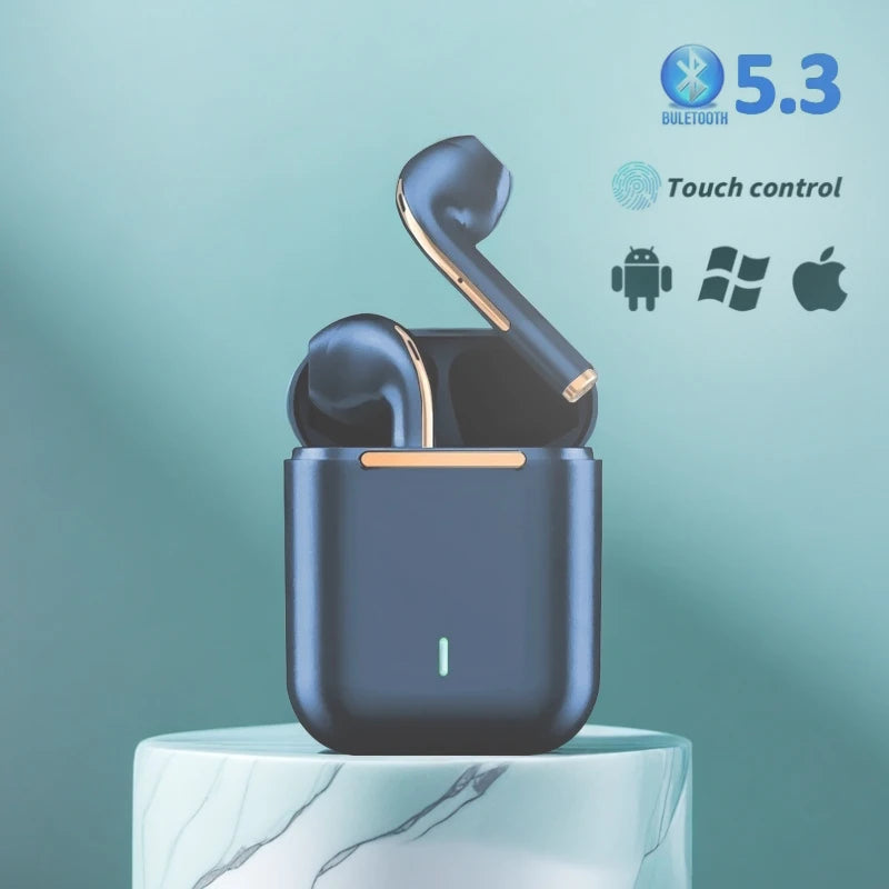 Fone de Ouvido Bluetooth J18 5.3, Auricular Dul-Channel com Estojo de Carregamento USB-C HiFi Estéreo, Fones de Ouvido Intra-auriculares,