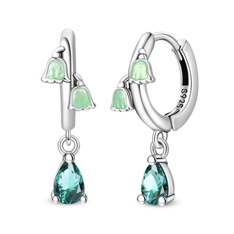 Brinco de Prata 925 Série Verde Trevo da Sorte, Incrustado em Pedra, Adequado para Presentes de Casamento Feminino, Noivado, Festa de Aniversário