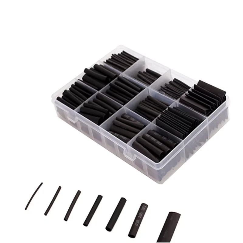 625pçs Kit de Tubos Termo Retráteis Pretos (2:1)
