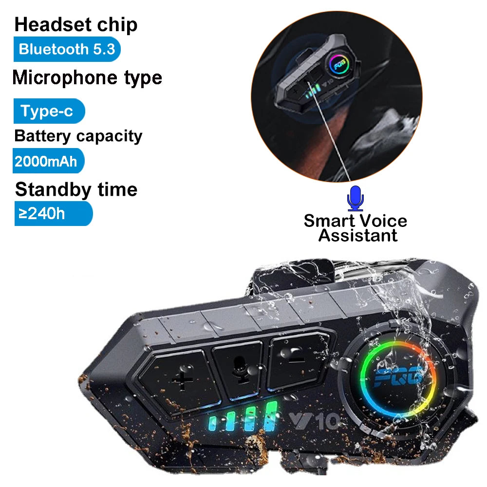 Fone de Ouvido Bluetooth 5.3 para Capacete Kit Telefone Chamada Mãos Livres sem Fio Moto Impermeável Fone de Ouvido Música MP3 Player Alto-Falante para Moto
