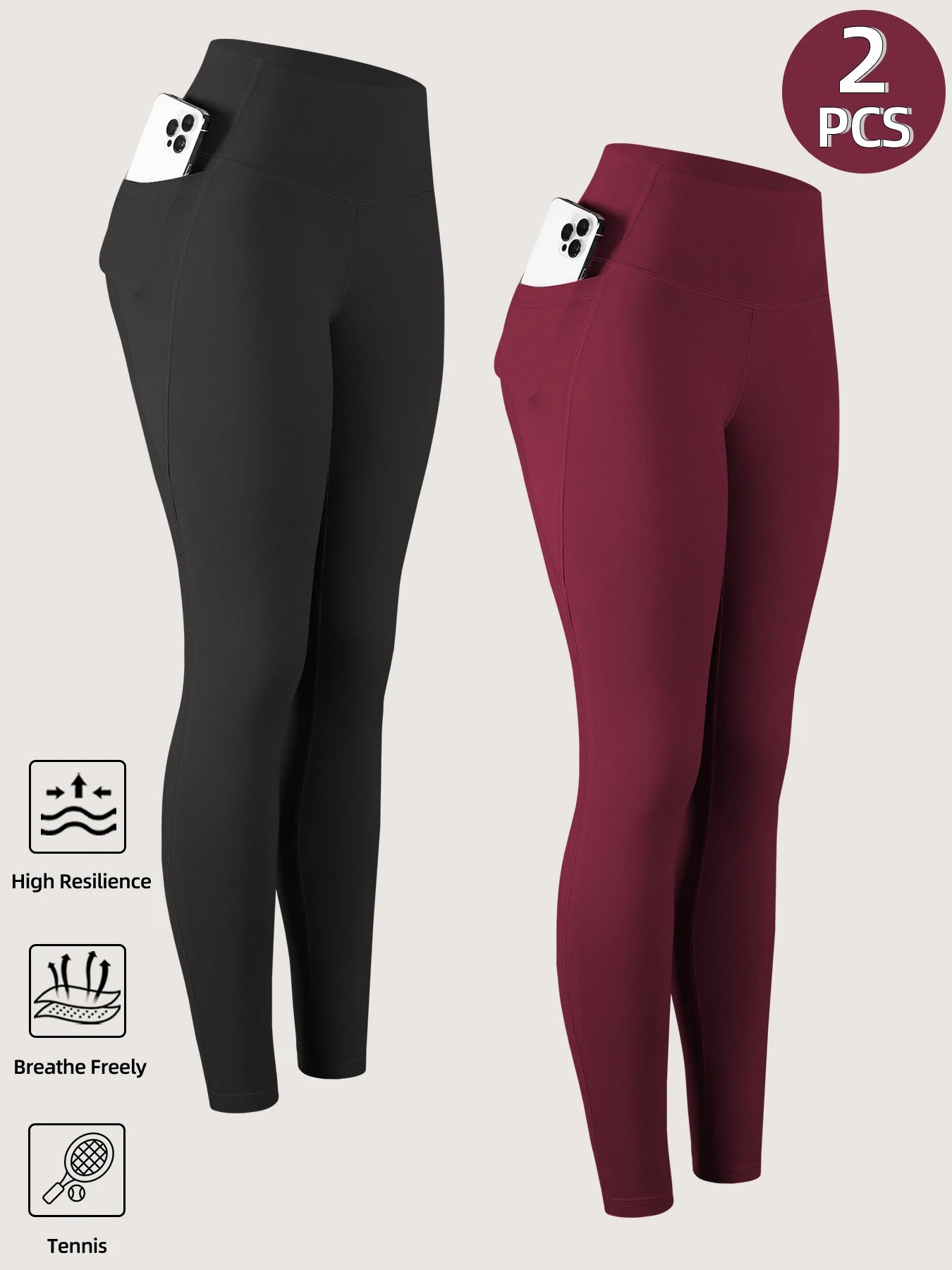 1/2/3/4PCS Women's High Waist Yoga Pants With Pocket Slim Leggings Tummy Control Lift Hips Running Workout Activewear Pants