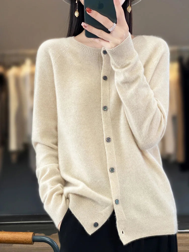 Long Sleeve 100 Merino Wool Sweaters Spring Autumn Women O Neck Knitwear Tops Clothing Fashion Basic Tops - SKY BLUE M