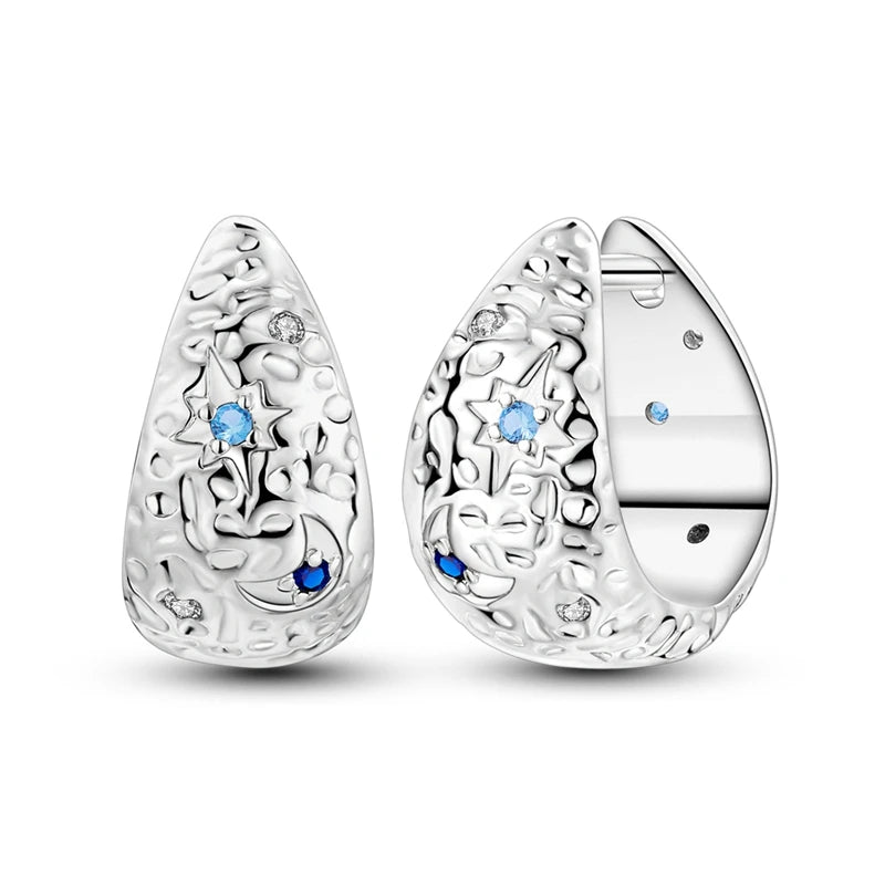 Star Moon Sun Hoop Earrings 925 Sterling Silver Original Star Shining Zircon Tassel Long Earrings For Women Luxury Jewelry Gift
