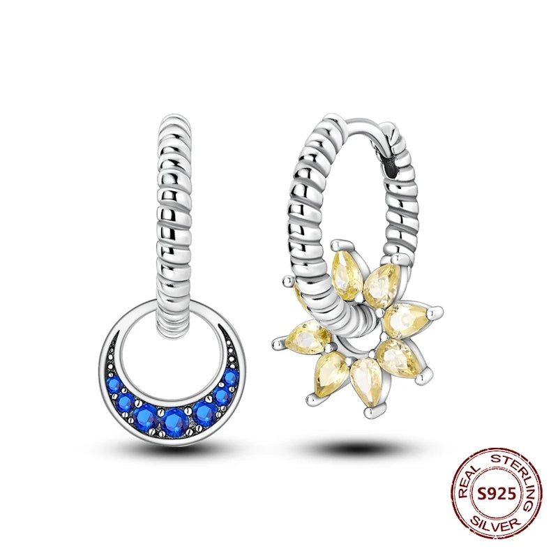 Star Moon Sun Hoop Earrings 925 Sterling Silver Original Star Shining Zircon Tassel Long Earrings For Women Luxury Jewelry Gift