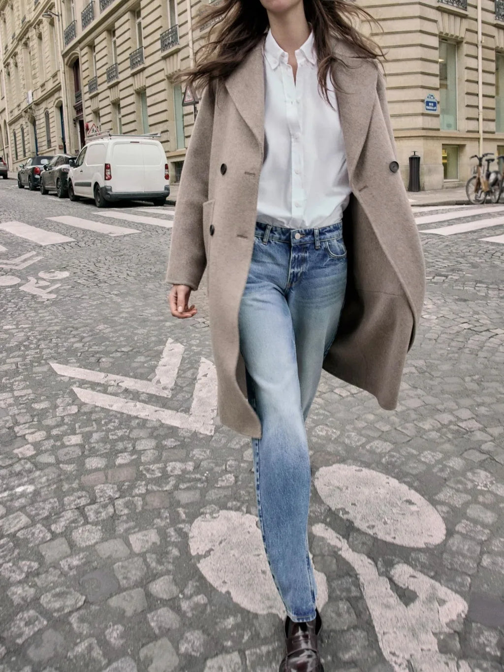 Fashionable Double-Breasted Long Woolen Coat Deep Coffee Color Double-Faced Large Collar Women's Premium Quality Outerwear