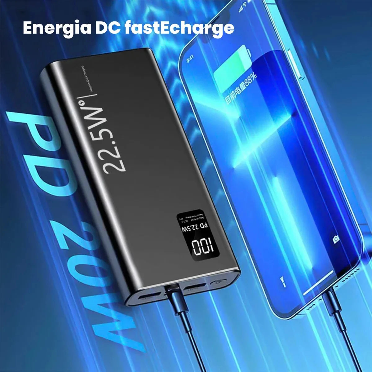 Power Bank 20000mAh Carregador Portátil Ultrarrápido