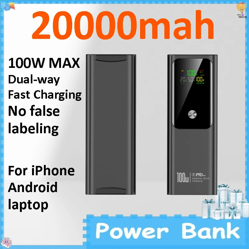 Power Bank 20000mAh 100W Fast Charge Portable Bidirectional