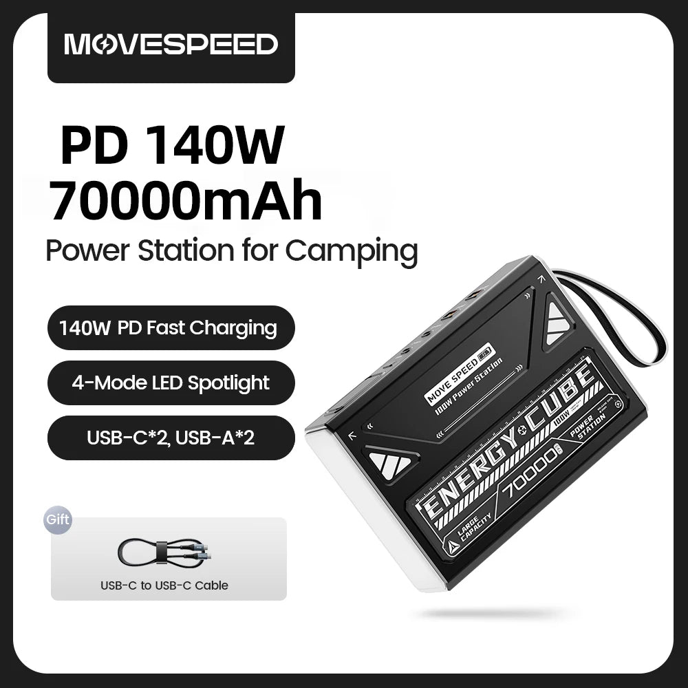Power Bank 70000mAh 140W Fast Charge Flashlight Camping