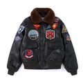 Jaqueta Masculina Top Gun G1 Tom Cruise Maverick Couro PU com Pelo Militar Bomber Aviador Piloto de Voo com Patch Bordado