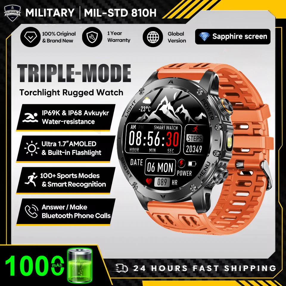 2025 Novo Smartwatch Militar T-Rex 3 Ultra Bateria de 1000mAh 5ATM À Prova D'água Lanterna Monitor Cardíaco Rastreador Esportivo Smartwatch Masculino