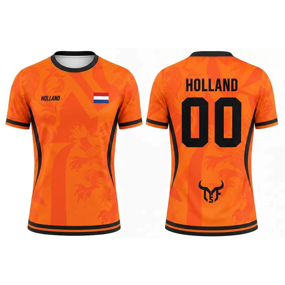 Camisa de Futebol com Estampa da Bandeira da Holanda para Uso ao Ar Livre Casual Respirável Manga Curta Tops Verão Masculina de Academia Esportiva de Treino Camiseta de Futebol