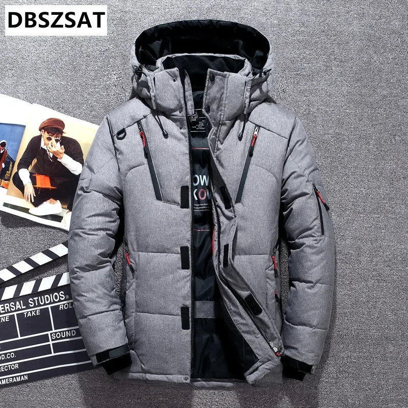 '-20 Degree Winter Down Coat Men White Duck Down Parkas Jacket Mens Thick Warm Snow Parka Jacket Overcoat Windbreaker Warm Parkas