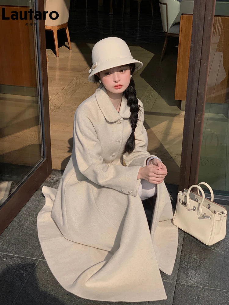 Casaco Longo de Lã e Misturas Lautaro Winter para Mulheres Chique Luxuoso Elegante de Alta Qualidade Roupa Feminina Sobretudo de Lã Godê 2024