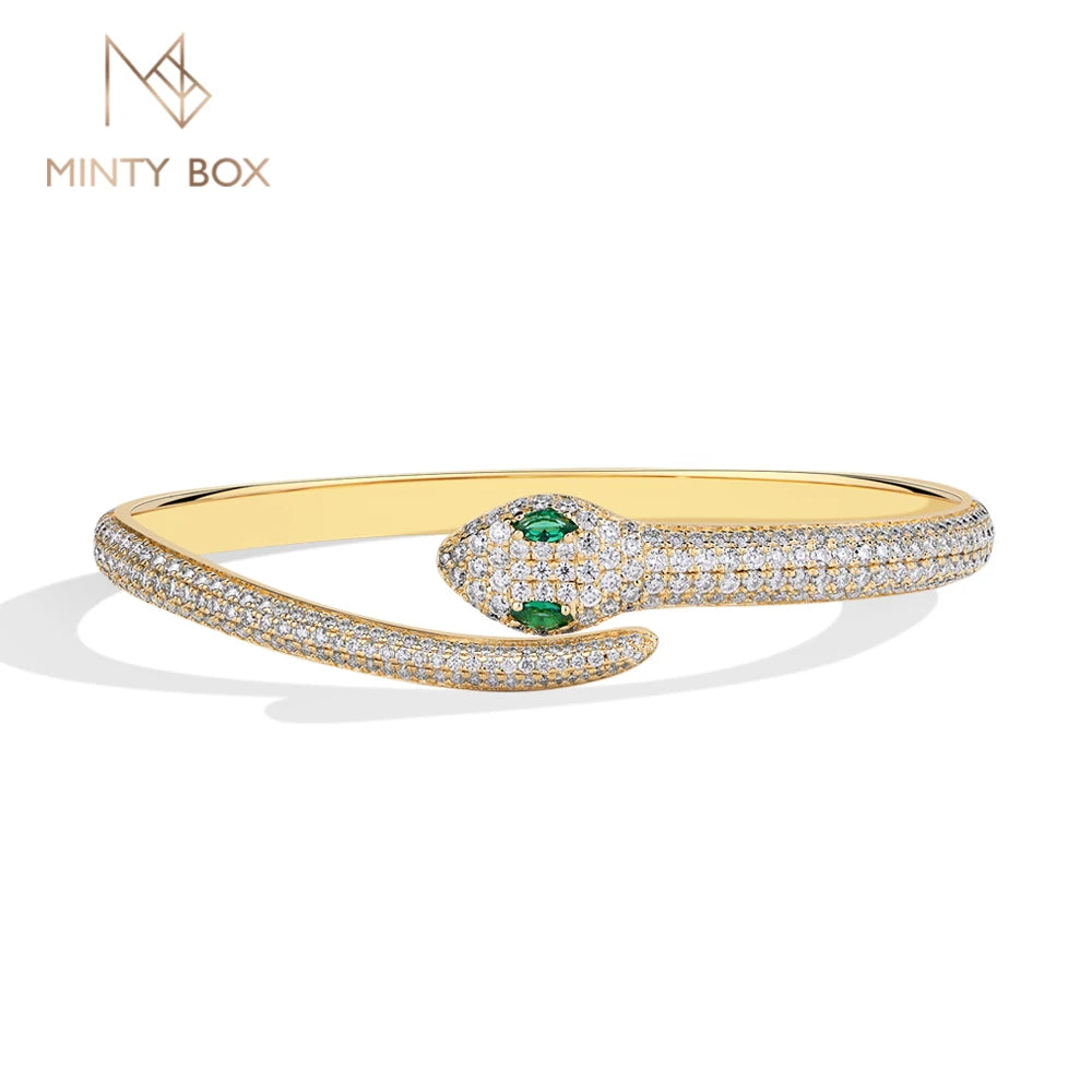 MINTYBOX Cobra S925 Prata Moissanite Pulseiras para Mulheres Aberta Elegante Bracelete 16-19cm Banhado a Ouro 18k Joia Fina de Luxo para Casamento