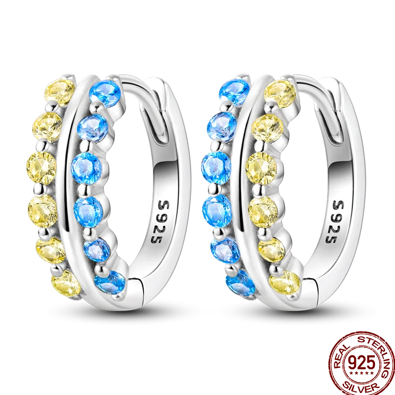 Earrings 925 Sterling Silver Colorful Shiny Zircon Earrings Temperament Charm Luxury Party Jewelry Gift Birthday Anniversary