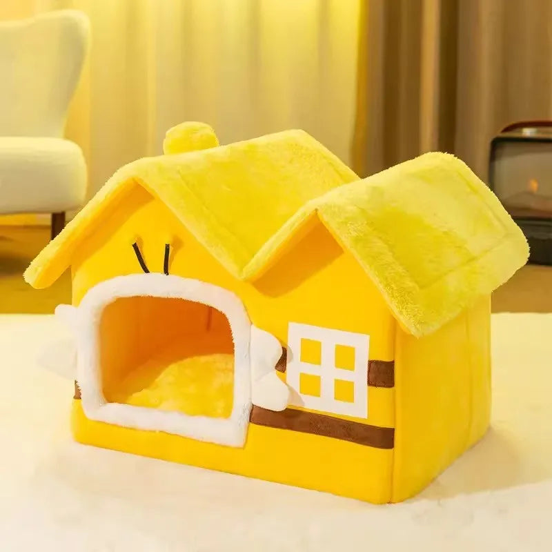 Thickened Enclosed Winter Warm  Villa Detachable Washable Pet Dog Bed  House Small  Shape Bed Home Comforter Pad