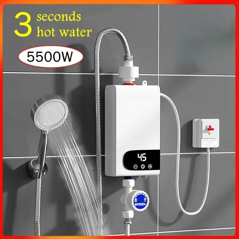 5500W Aquecedor de Água Mais Recente Aquecedor de Água Instantâneo Sem Reservatório Torneira Instantânea para Cozinha Quente Torneira Guindaste LED Digital