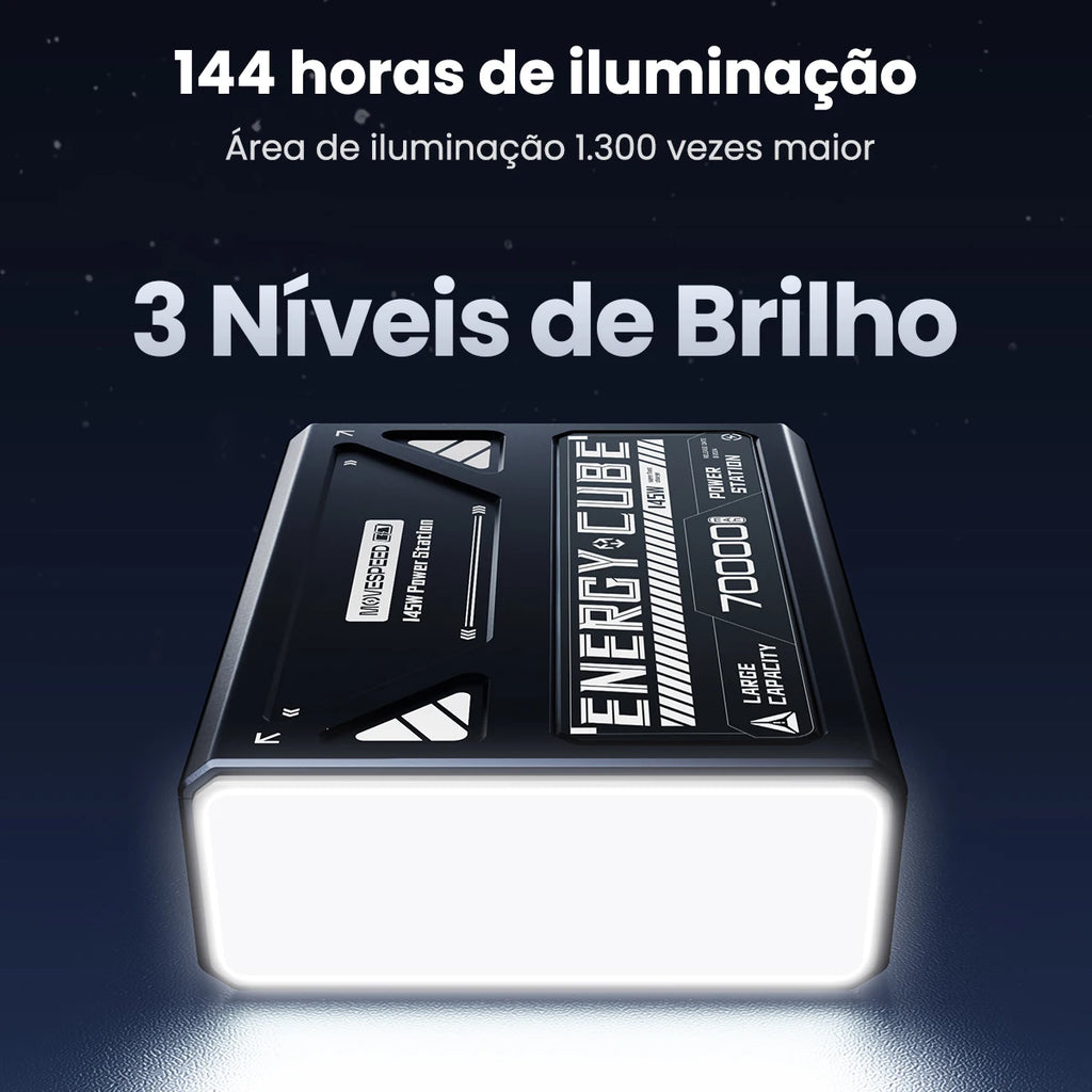 Power Bank 70000mAh 140W Carga Rápida Portátil para Acampamento