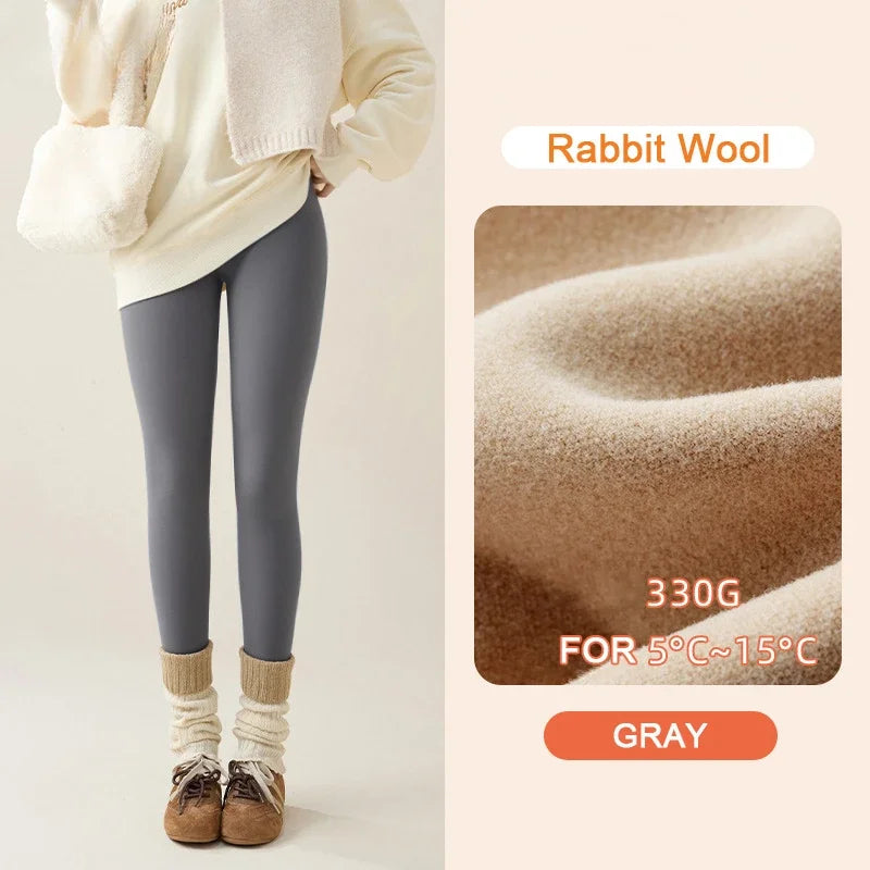 Nova Outono Inverno Coelho Lã Sharkskin Leggings Feminina Casual Básica Aveludada Quente Legging Marrom Forro De Lã Calça - Chá de Boba S