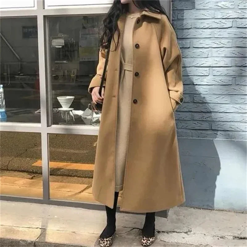 2025 Outono/Inverno Novo Casaco Feminino de Lã Coreano Solto Jaqueta Fina Temperamento com Cinto Casaco Longo de Lã Grosso Feminino