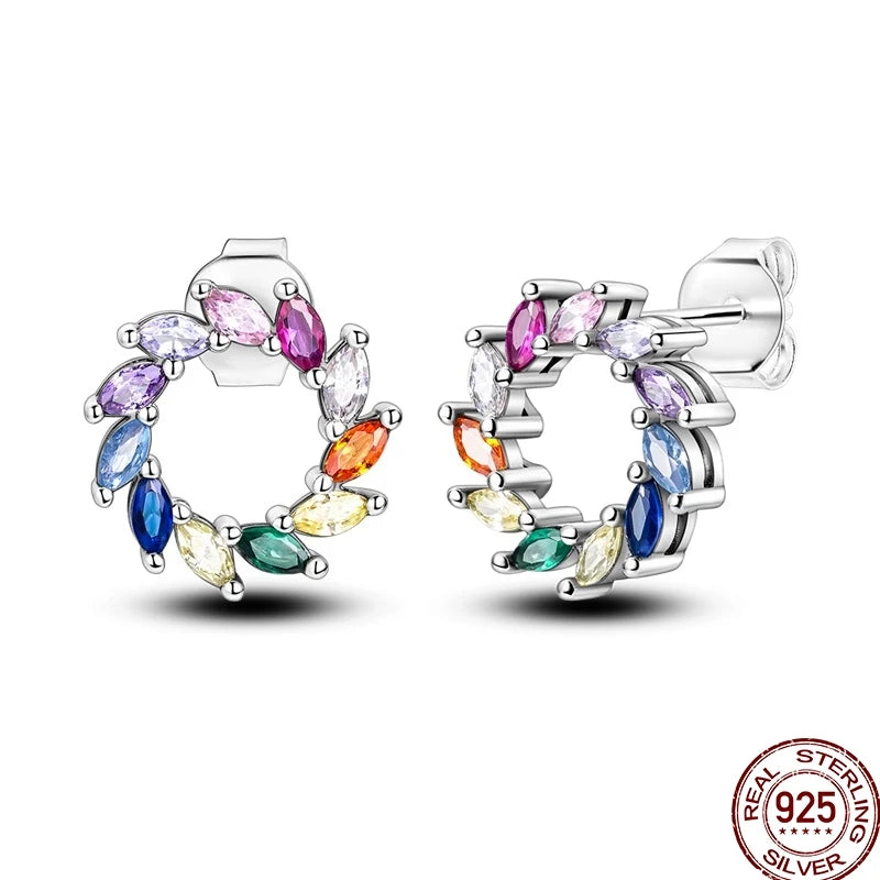 Earrings 925 Sterling Silver Colorful Shiny Zircon Earrings Temperament Charm Luxury Party Jewelry Gift Birthday Anniversary