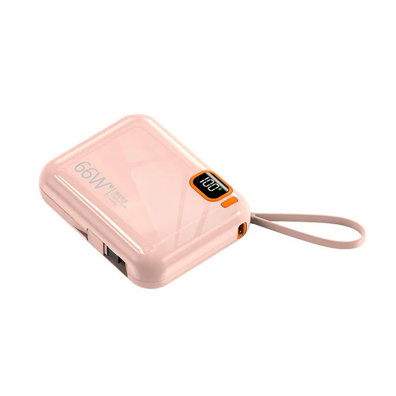 Compact Power Bank 12000mAh Fast Charger Integrated Cable Travel