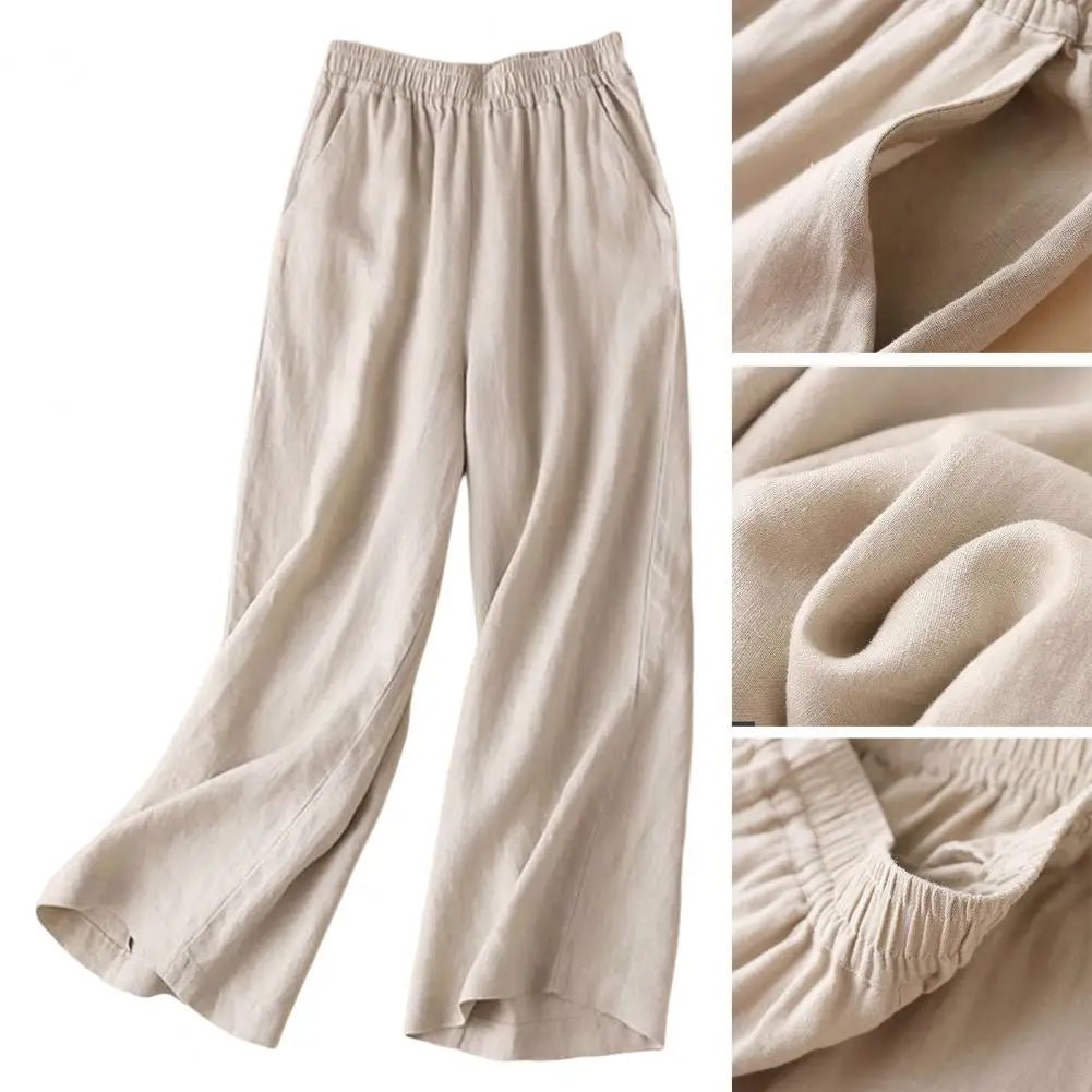 Calça Feminina Leve Macia Cor Sólida Casual Reta Comprida Calça Casual Calça de Trabalho