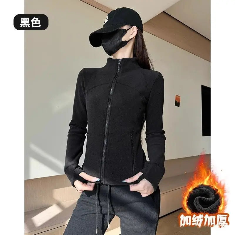 Cardigã Curto Feminino Forrado de Lã Slim Fit Gola Alta Cintura Grossa Modeladora Moda Outono Inverno Casaco 1 - M Preto [estilo outono e inverno mais veludo]