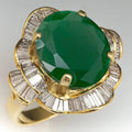 Huitan Luxury Elegant Rings with Big Oval Green CZ Opulent Trendy Finger Ring for Women Gorgeous Modern Engagement Party Jewelry