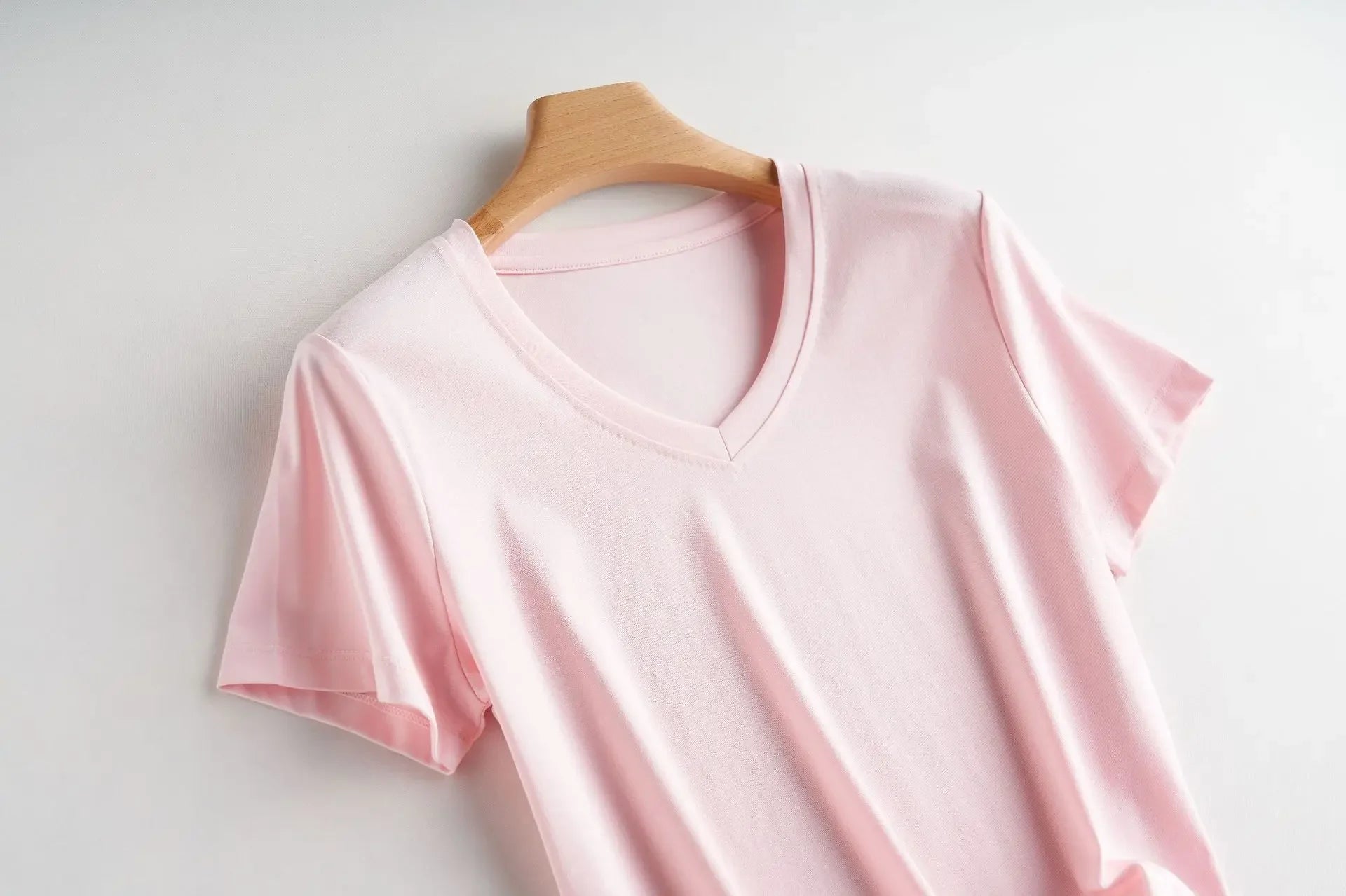 Camiseta Feminina Verão 2026 Gola V Manga Curta Algodão Casual Sólida Top Tees Solta Camisetas Básicas Camisas Femininas Tops Camisetas Femininas - verde escuro gola redonda P