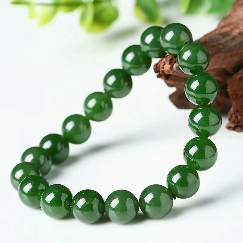 Pulseira Elástica de Jade Hotan Natural Jaspe Luxuosa Boutique Joias Pulseira de Casal para Homens e Mulheres Presente de Feriado