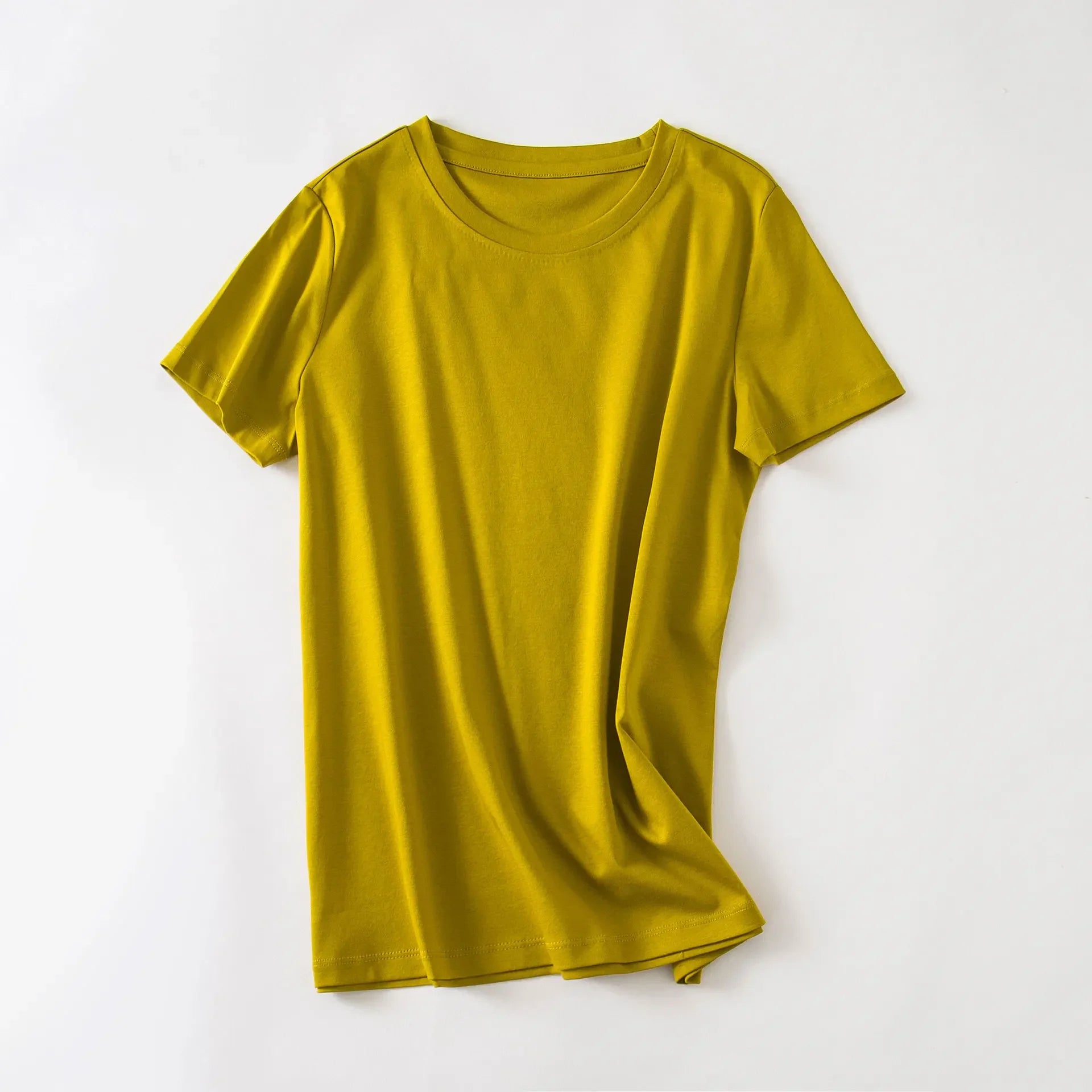 Camiseta Feminina Verão 2026 Gola V Manga Curta Algodão Casual Sólida Top Tees Solta Camisetas Básicas Camisas Femininas Tops Camisetas Femininas - verde escuro gola redonda P