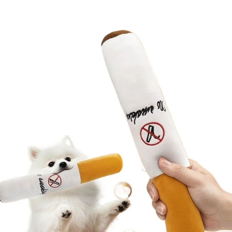 Brinquedo de Pelúcia Engraçado para Pets Cigarro Fumaça Grande Squeak para Cães Brinquedo Interativo de Mastigar Molar Resistente à Mordida Falso Cigarro Brinquedo para Cães