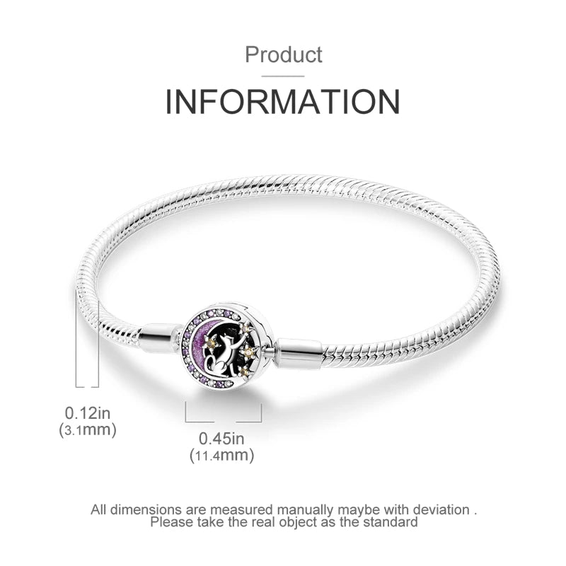 925 Sterling Silver Travel Plane Snake Basic Chain Cat and Moon Bracelet fit Original Charm Beads DIY Women Design Jewelry Party