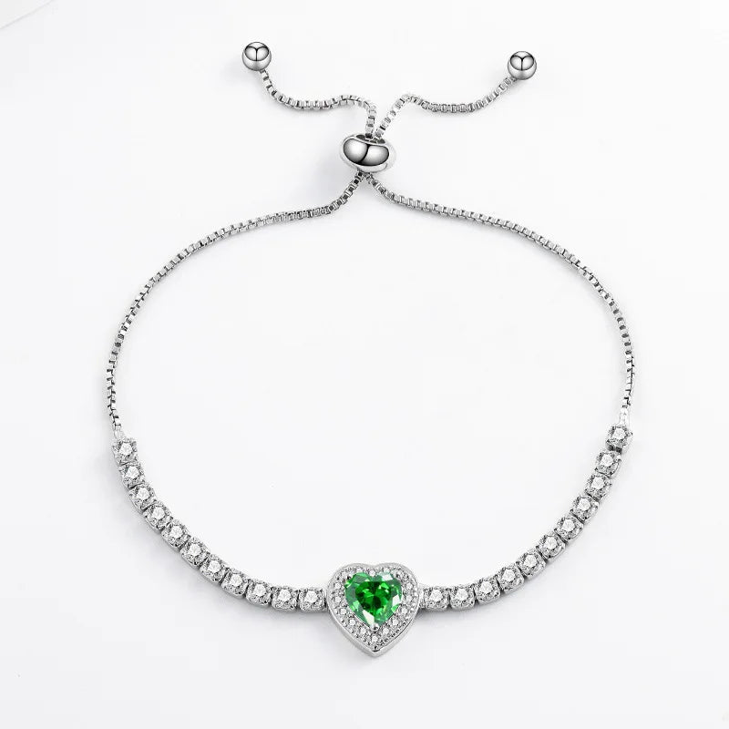 Pulseira Feminina de Cristal Colorido Zircão Coração com Corte de Amor Prata Esterlina 925 Leve Luxo Design de Nicho