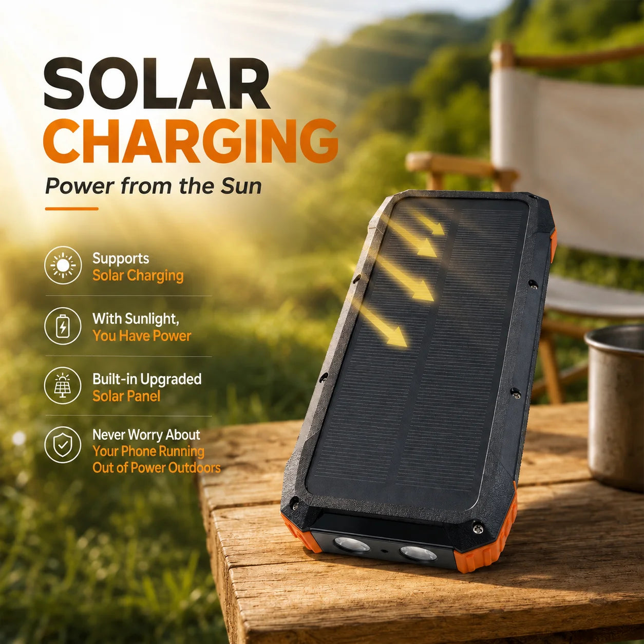 Solar Power Bank 100000mAh Wireless Fast Charging Portable Built-in Cables