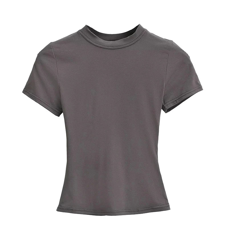 2025 Nova Camiseta Casual de Alta Qualidade Sexy Slim Manga Curta Tendência da Moda Sólida Roupa Feminina Blusas Y2K 1 - BRANCO M