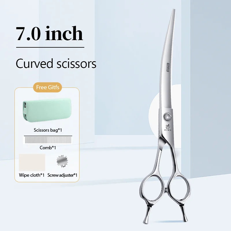Conjunto Profissional de Tosas Domésticas para Animais de Estimação Fenice Tesouras Retas Curvas de Desbaste e Tosa de 6/6,5/7/7,5 Polegadas com Parafuso de Rolamento para Cães/Gatos