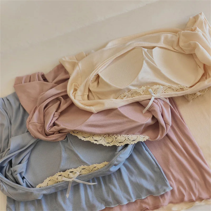 Pijama Feminino Vestido para Descansar com Bojo Camisola Manga Longa Outono Inverno Roupa de Dormir Modal Macio Camisola Feminina