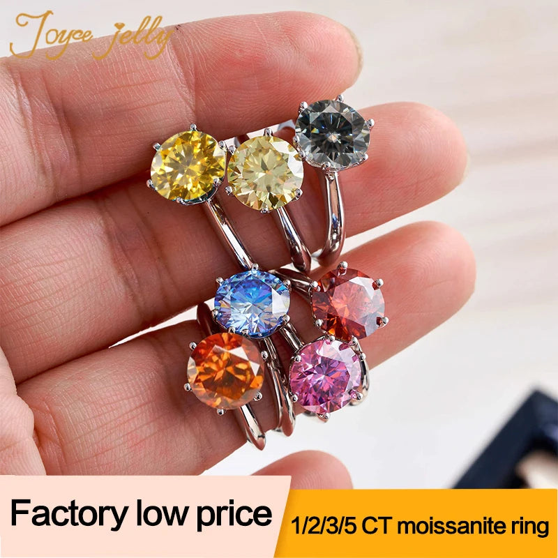 JoyceJelly 1/2/3/5ct Anéis de Moissanite Coloridos Femininos Com GRA Prata Esterlina 925 Joias de Luxo Atacado Preço Baixo