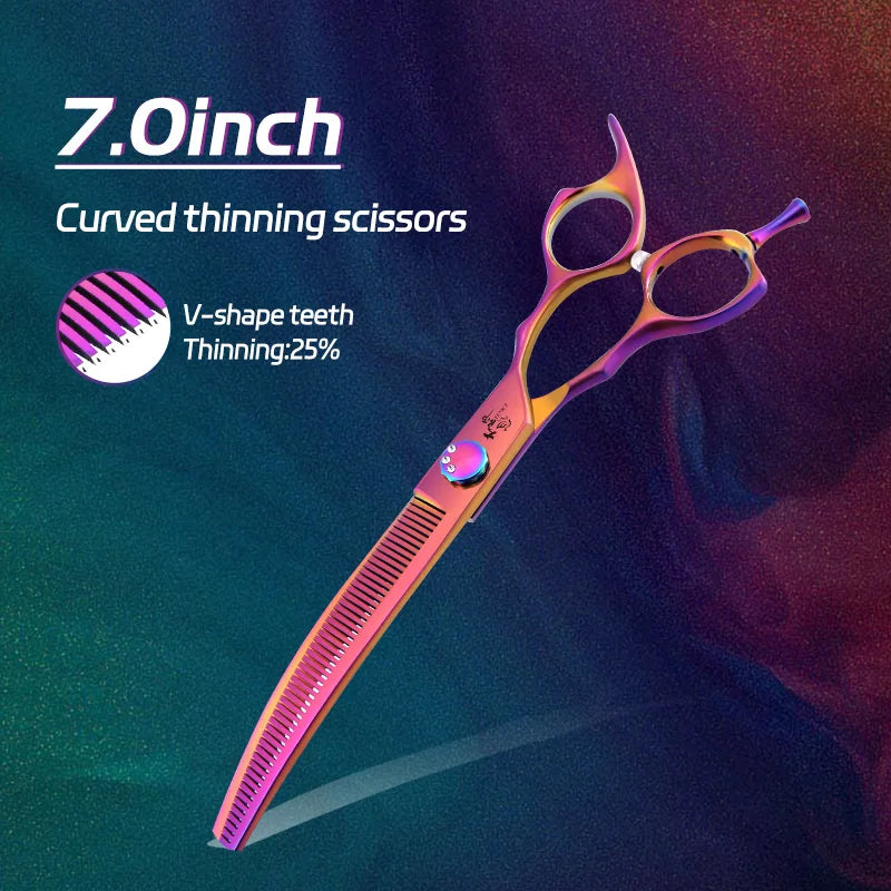 Tesouras de Tosa para Cães Fenice Professional 7.0/7.25/7.5 Polegadas JP440C Coloridas Curvas Desbaste Chunkers para Rosto e Corpo de Cães
