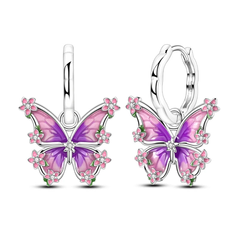 Lucky Clover Earrings 925 Silver Original Zircon Butterfly Dragonfly Chameleons Bee Flower Earrings For Women Jewelry Gift