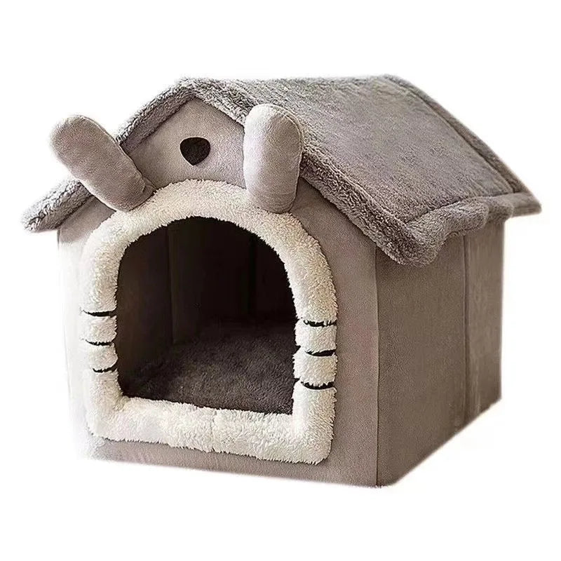 Winter Warm House-Style Pet Nest, Detachable & Washable Cushion, Universal for Cat, Small Dog & Rabbit, All Season Pet Bed