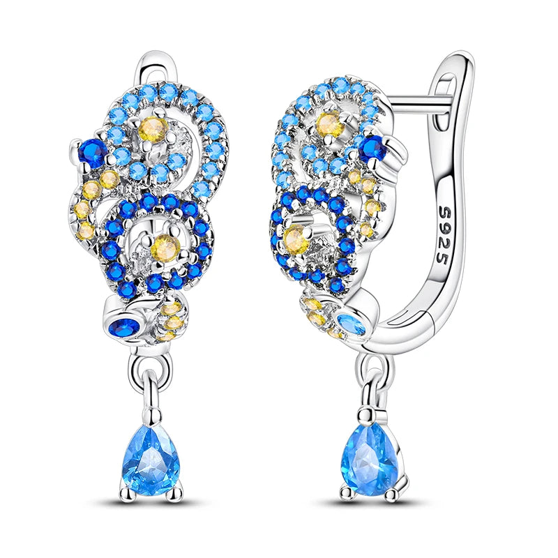 Lucky Clover Earrings 925 Silver Original Zircon Butterfly Dragonfly Chameleons Bee Flower Earrings For Women Jewelry Gift