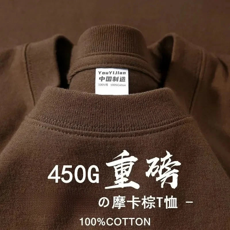 American 450g Heavy Cotton Short-sleeved T-shirt Men's and Women's Solid Color Loose Round Neck Top Bottoming Shirt Half-sleeved