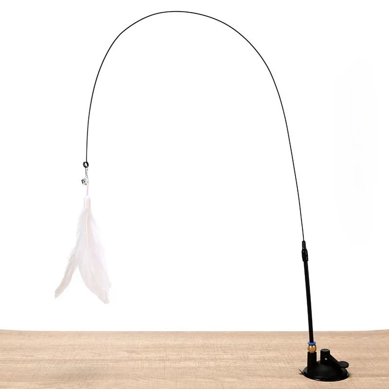 Brinquedo Interativo para Gatos com Sino e Varinha de Penas Polo Longo com Ventosa para Brincadeiras Envolventes Diversão Máxima para Gatos