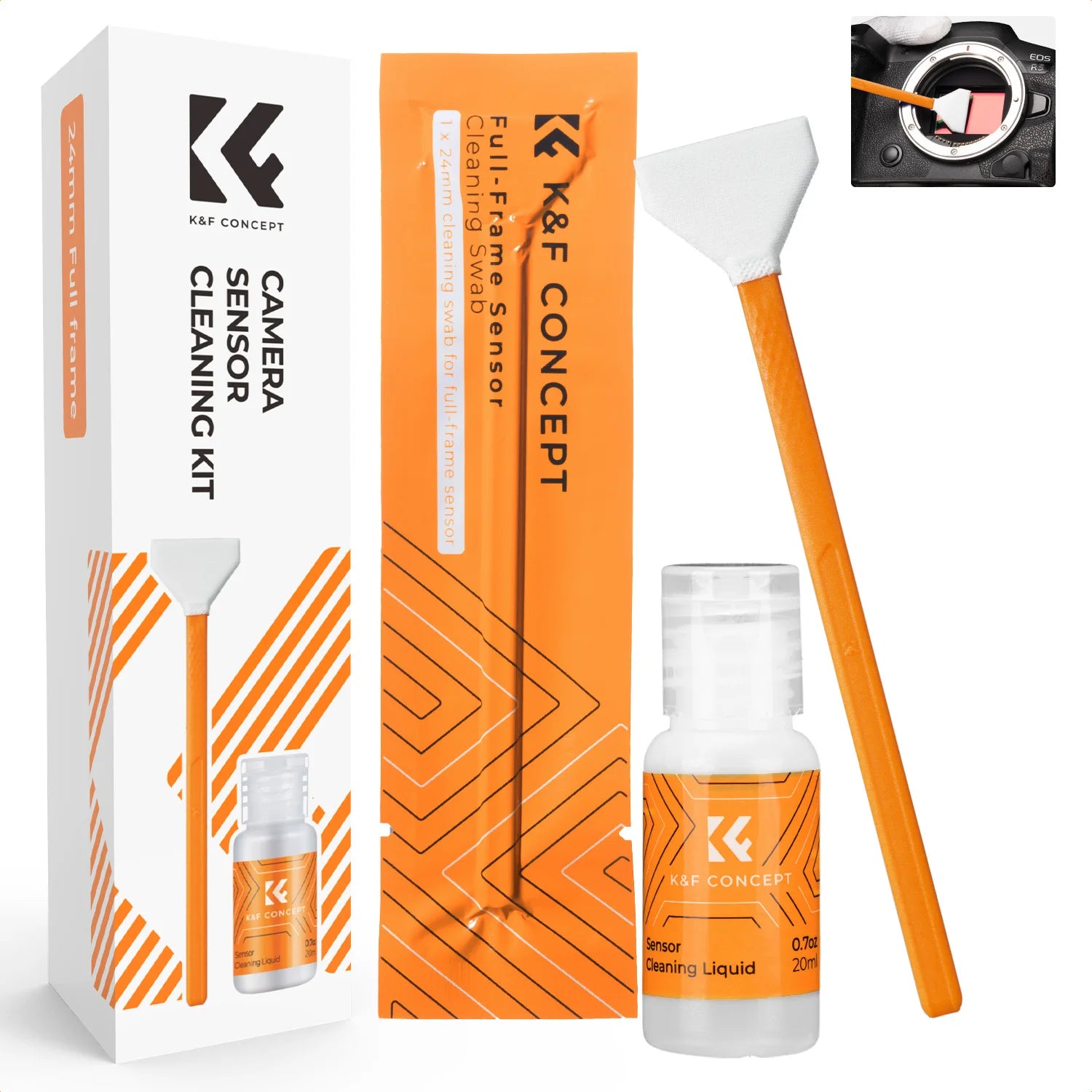 K&F CONCEPT 24mm Full Frame/16mm APS-C Sensor Cleaning Swab *6 &20ml Liquid Sensor Cleaner Sets For Sony DSLR SLR Digital Camera