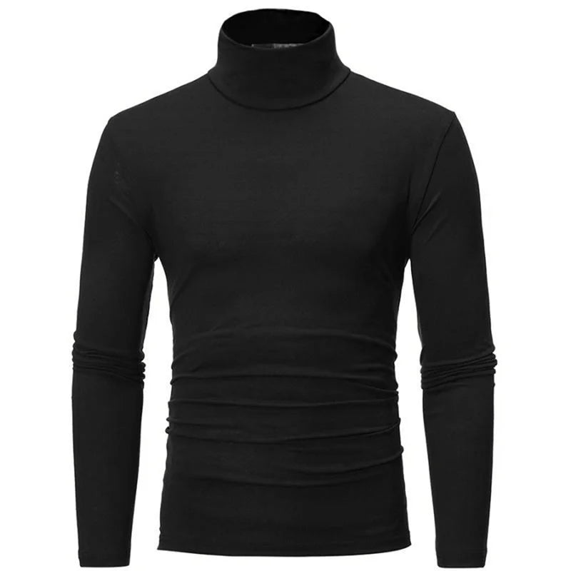Camisa Masculina Nova Camiseta Básica Slim Fit Gola Alta de Poliéster Pulôver Gola Rolê Suéter Tops Camisa Masculina Primavera Outono