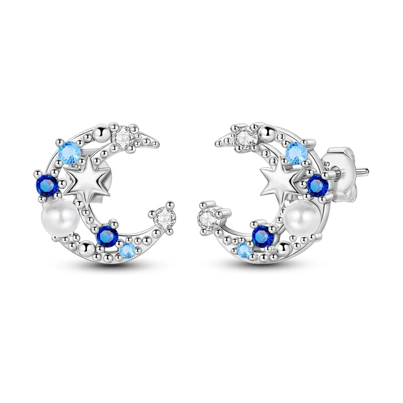 Star Moon Sun Hoop Earrings 925 Sterling Silver Original Star Shining Zircon Tassel Long Earrings For Women Luxury Jewelry Gift