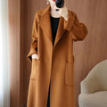 2024 Moda Feminina Casaco 100% Lã Outono/Inverno Elegante Casaco de Caxemira Dupla Face com Cinto Longo